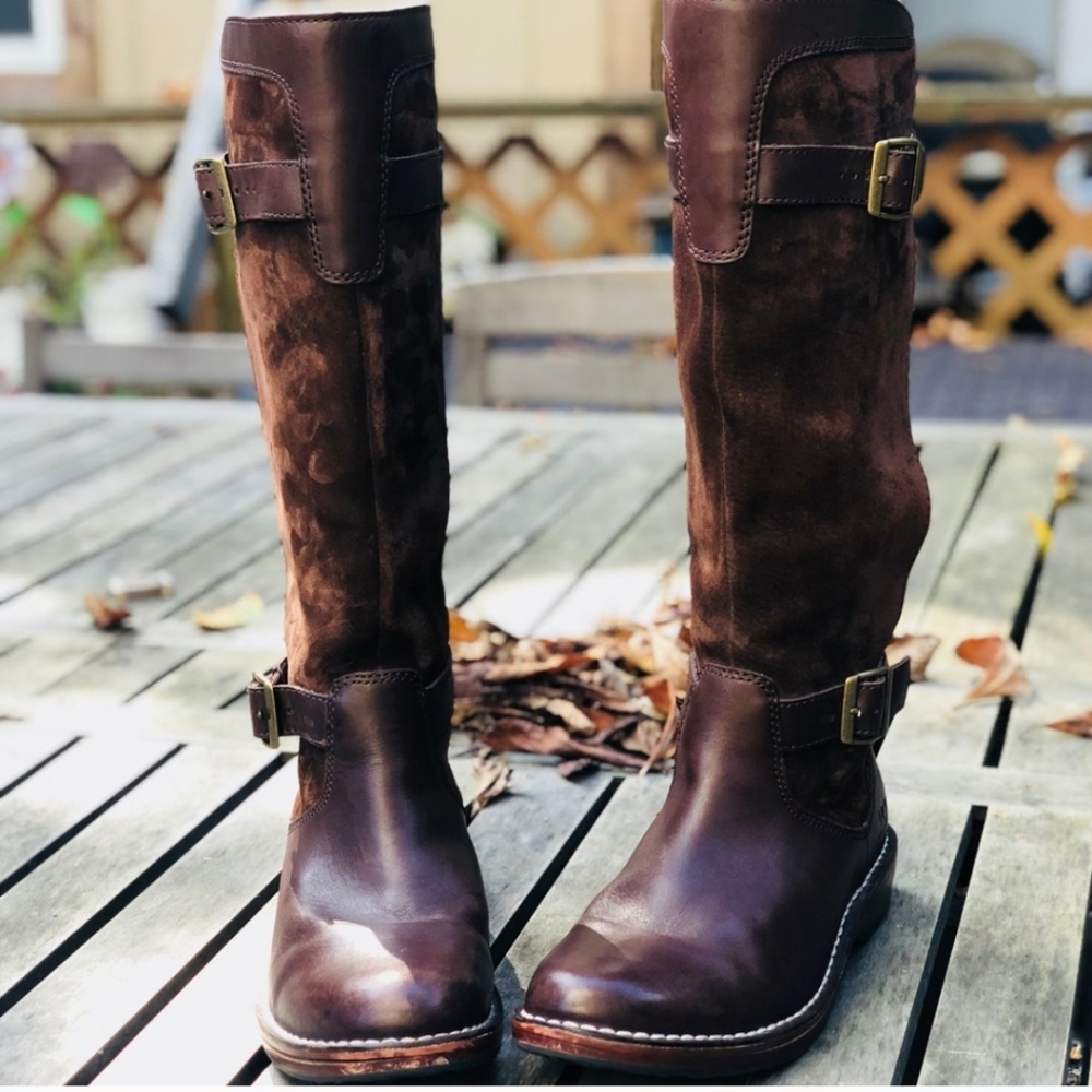 UGG Dunwich leather & suede riding boots, Sz 5.5